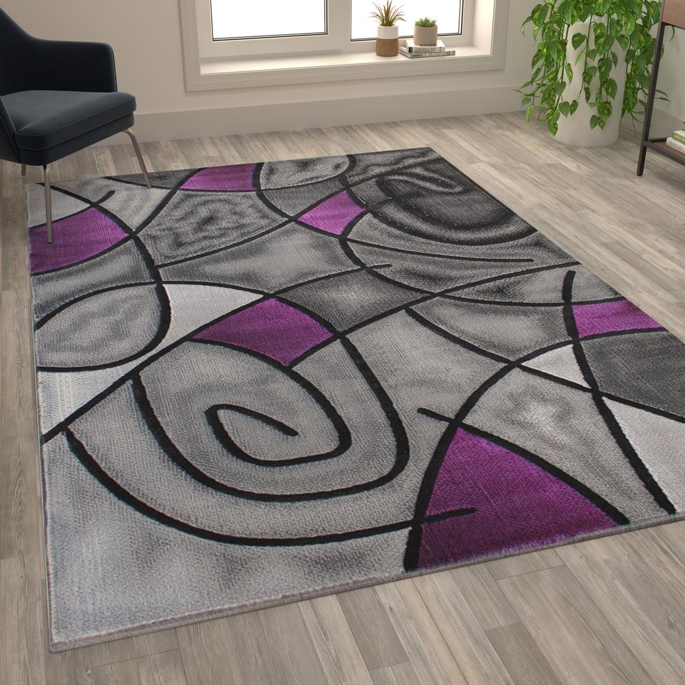 6' x 9' Purple Abstract Area Rug - Olefin Rug - Flash Furniture