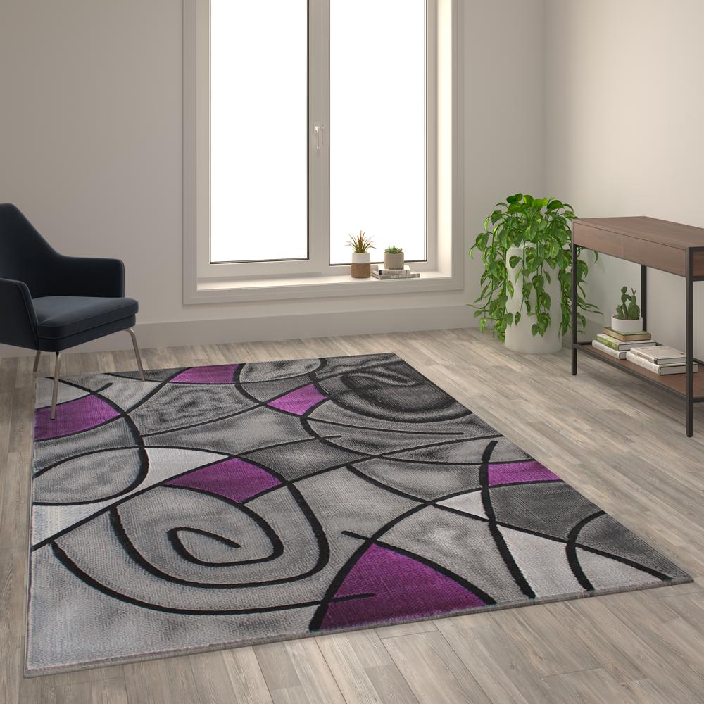 6' x 9' Purple Abstract Area Rug - Olefin Rug - Flash Furniture