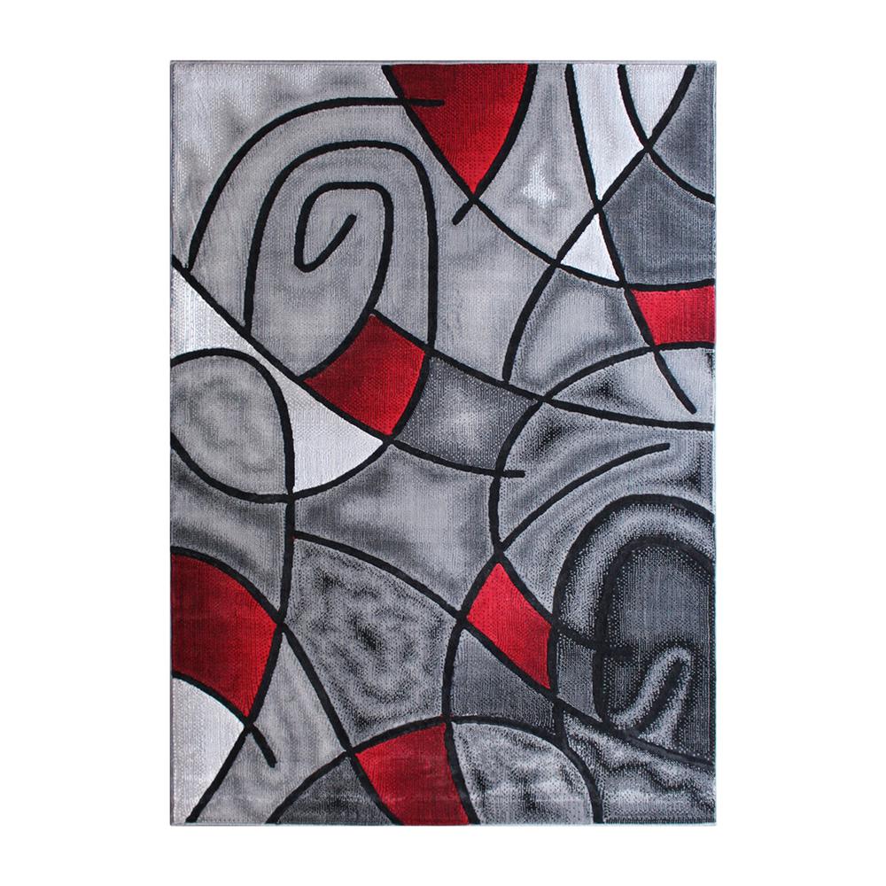 6' x 9' Red Abstract Area Rug - Olefin Rug - Living Room, Bedroom,, Family Room - Flash Furniture
