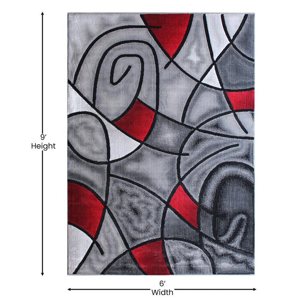 6' x 9' Red Abstract Area Rug - Olefin Rug - Living Room, Bedroom,, Family Room - Flash Furniture