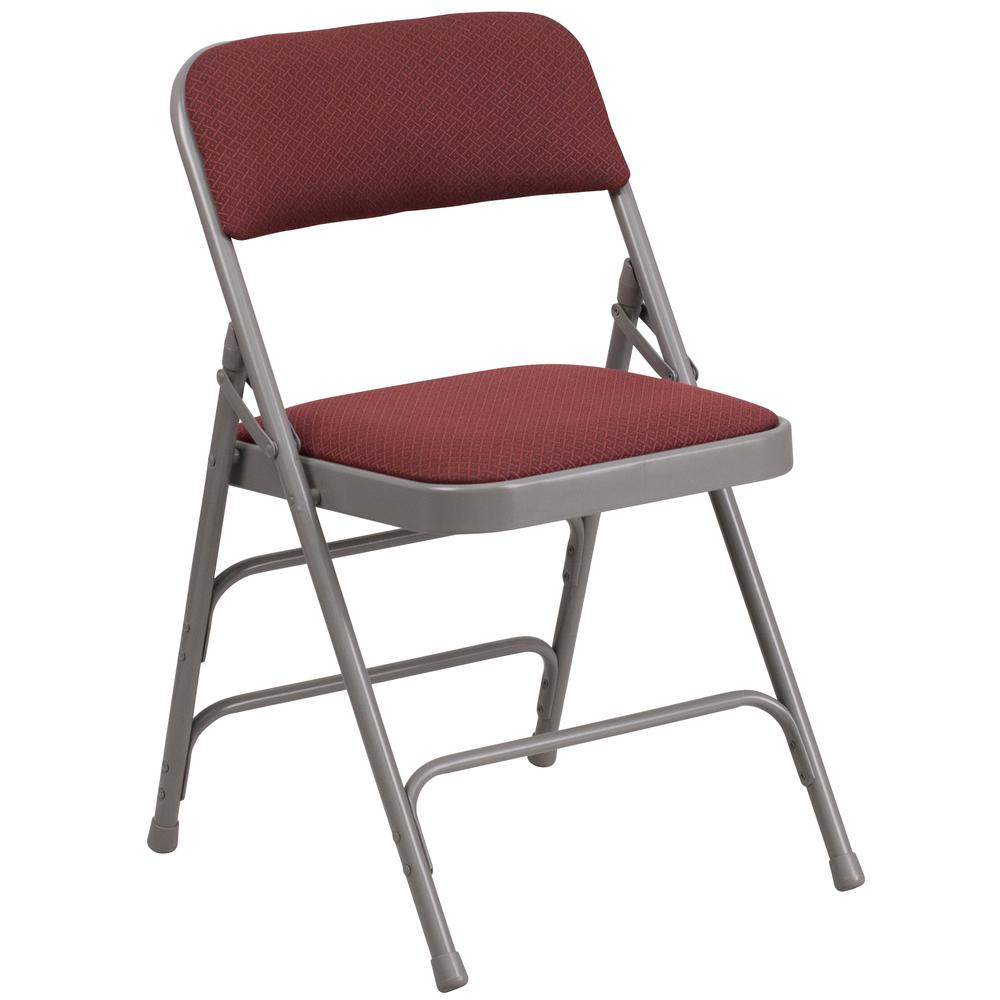 HERCULES Series Curved Triple Braced & Double Hinged Burgundy Patterned Fabric Metal Folding Chair - Flash Furniture