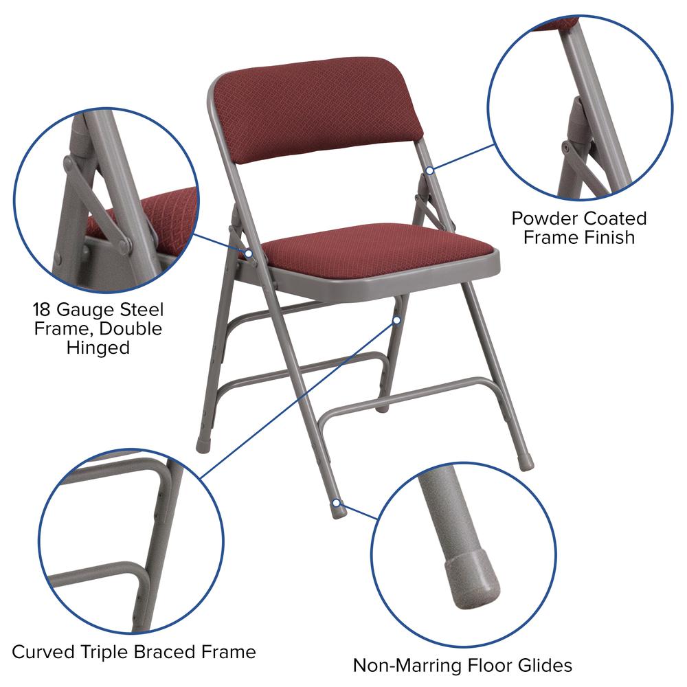 HERCULES Series Curved Triple Braced & Double Hinged Burgundy Patterned Fabric Metal Folding Chair - Flash Furniture