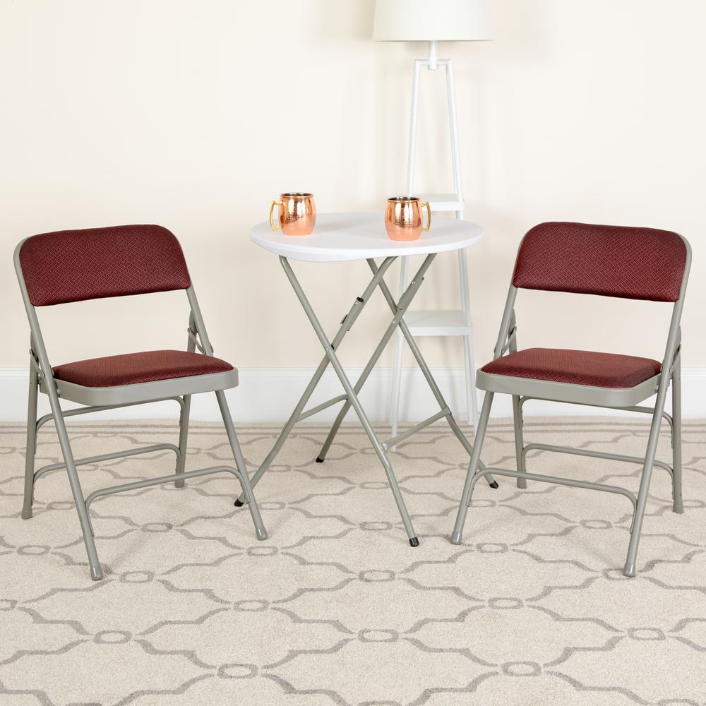 HERCULES Series Curved Triple Braced & Double Hinged Burgundy Patterned Fabric Metal Folding Chair - Flash Furniture