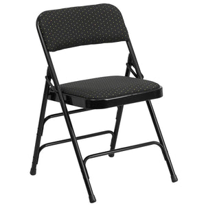 HERCULES Series Curved Triple Braced & Double Hinged Black Patterned Fabric Metal Folding Chair - Flash Furniture