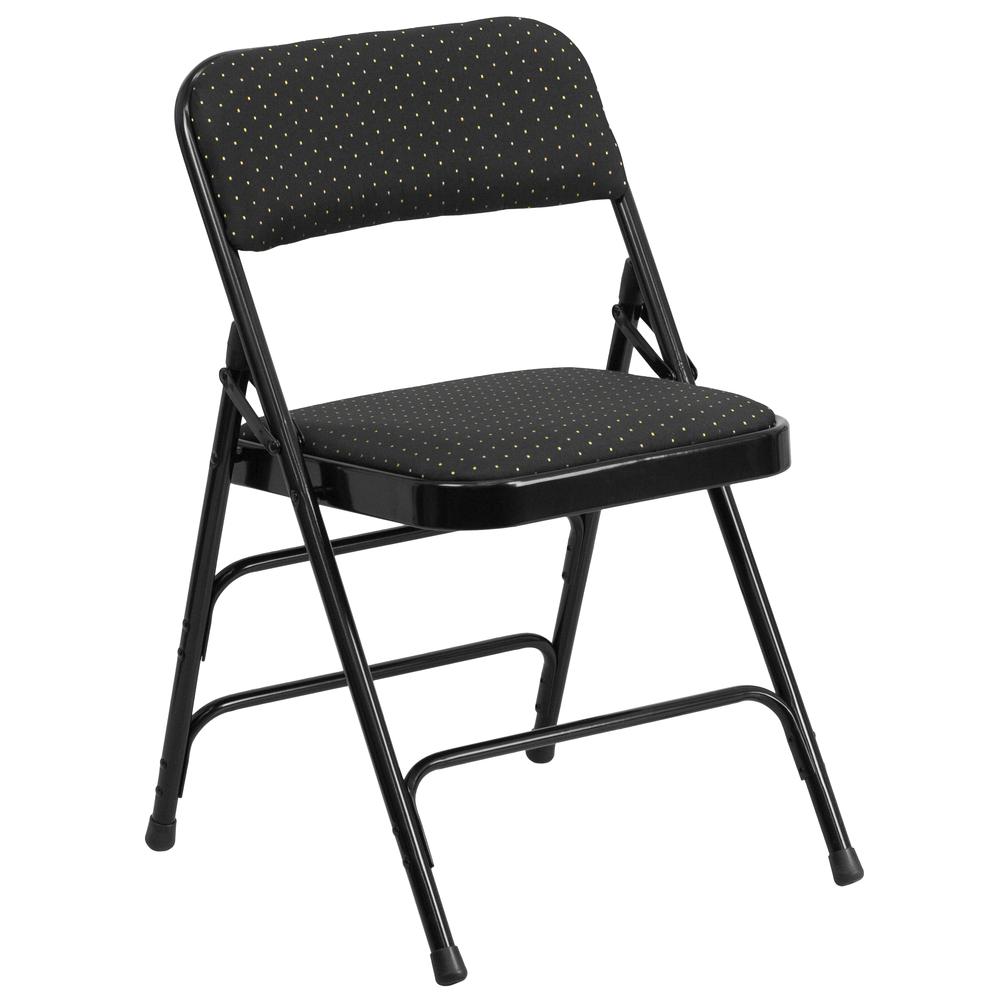 HERCULES Series Curved Triple Braced & Double Hinged Black Patterned Fabric Metal Folding Chair - Flash Furniture