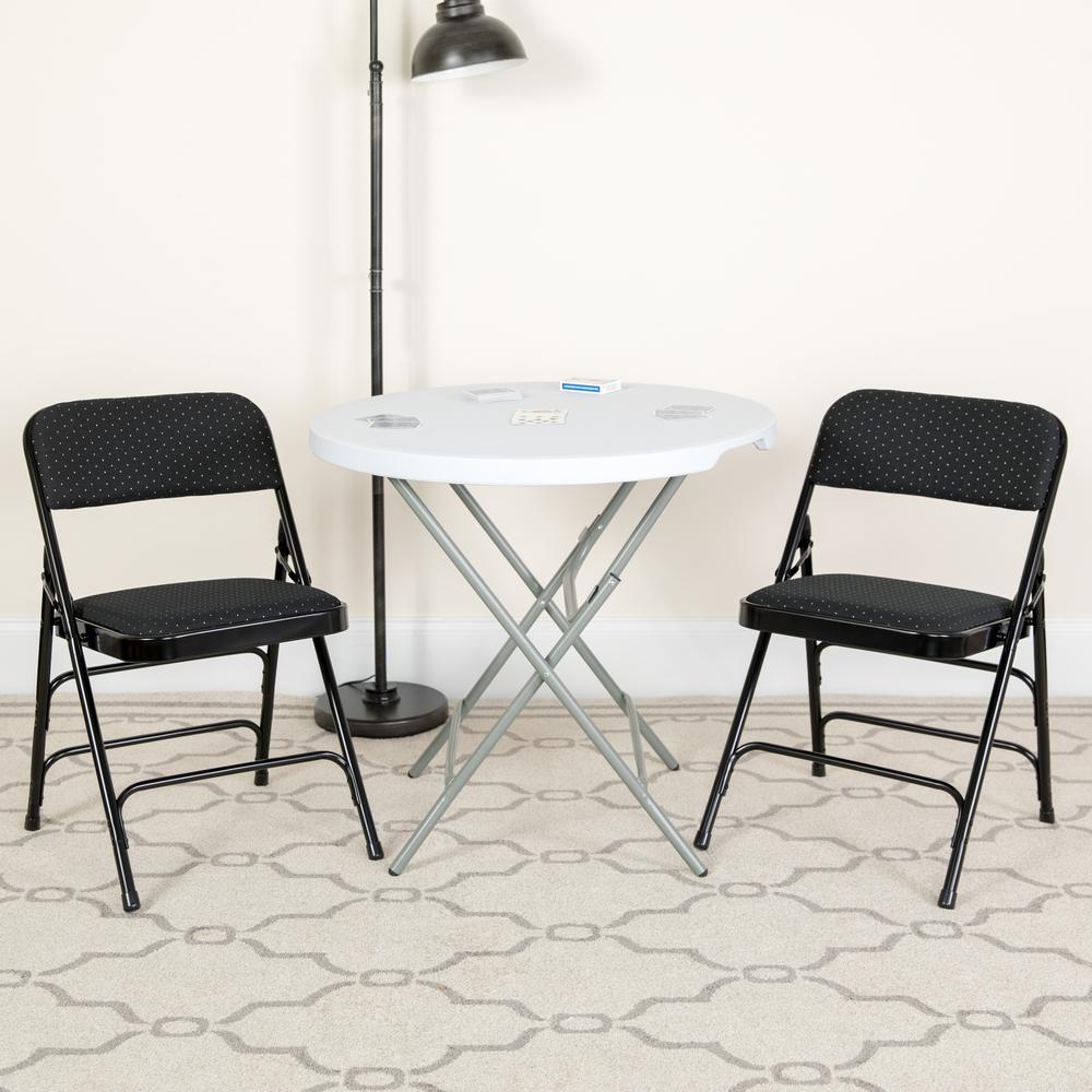 HERCULES Series Curved Triple Braced & Double Hinged Black Patterned Fabric Metal Folding Chair - Flash Furniture