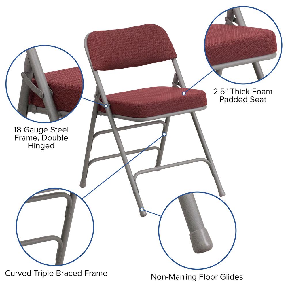 HERCULES Series Premium Curved Triple Braced & Double Hinged in Burgundy Fabric Metal Folding Chair - Flash Furniture