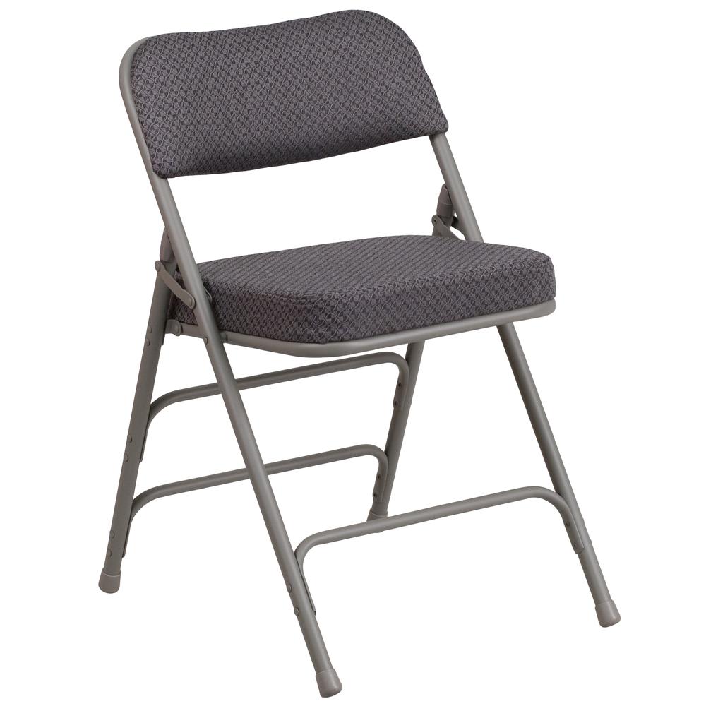 HERCULES Series Premium Curved Triple Braced & Double Hinged - Gray Fabric Metal Folding Chair - Flash Furniture