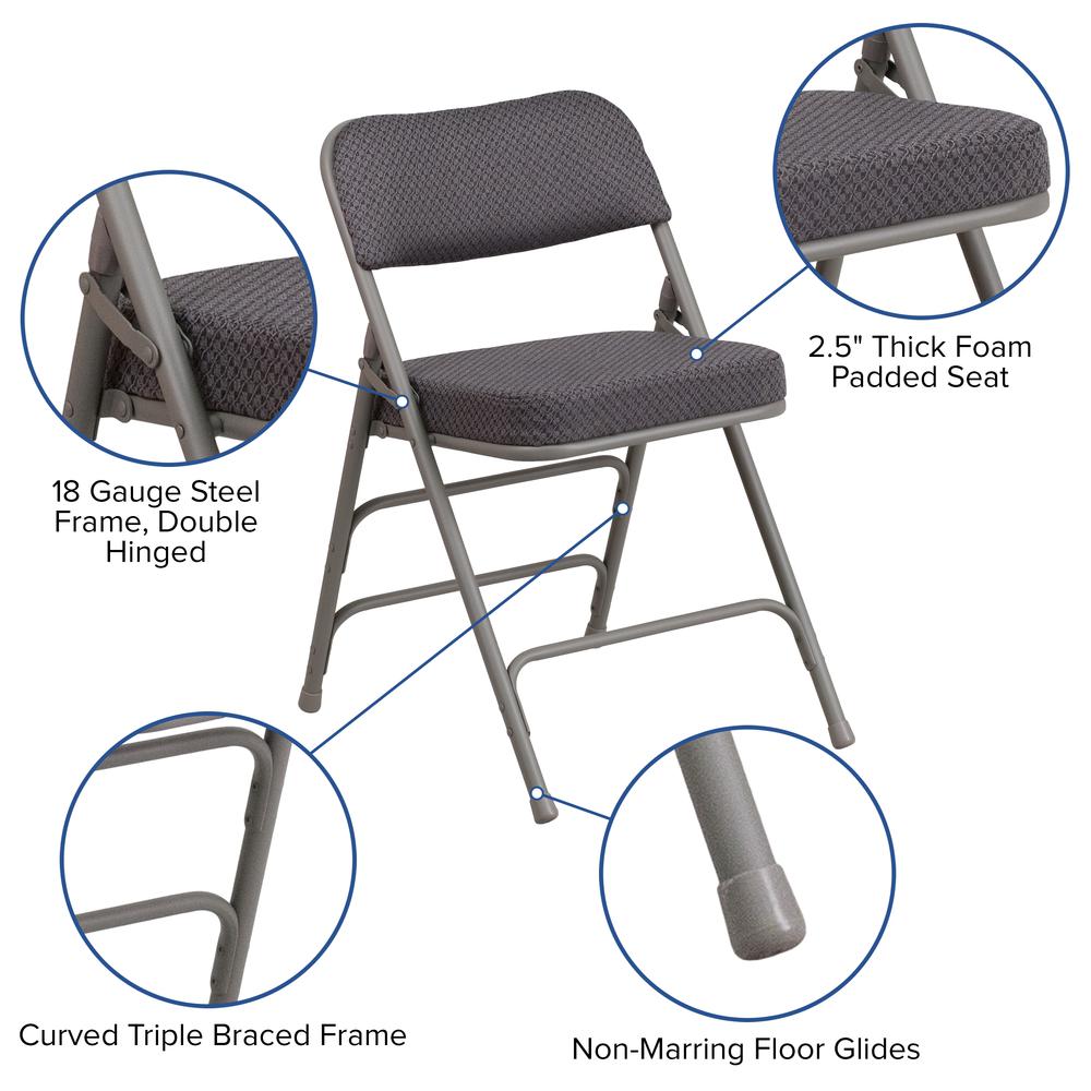 HERCULES Series Premium Curved Triple Braced & Double Hinged - Gray Fabric Metal Folding Chair - Flash Furniture
