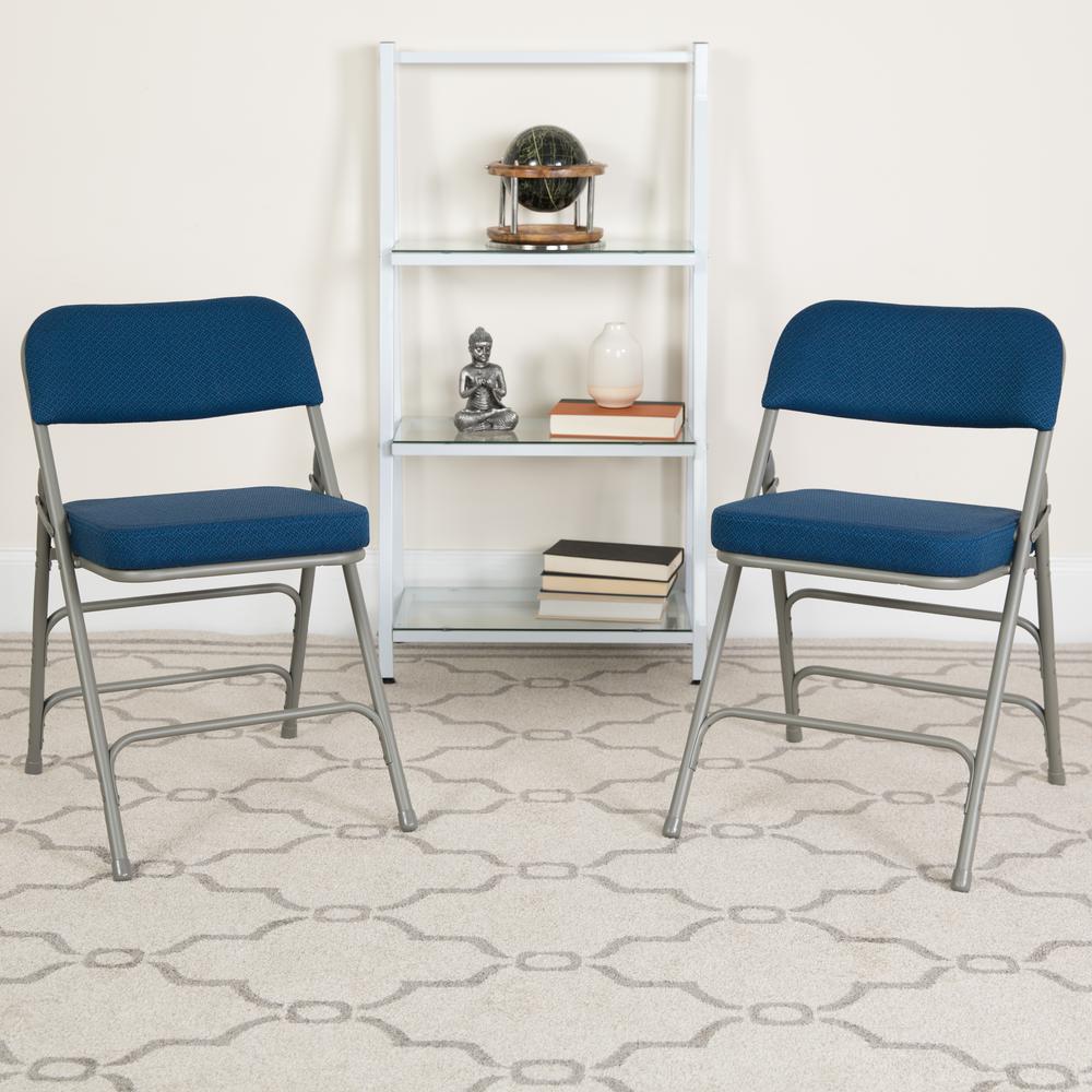 HERCULES Series Premium Curved Triple Braced & Double Hinged - Navy Fabric Metal Folding Chair - Flash Furniture
