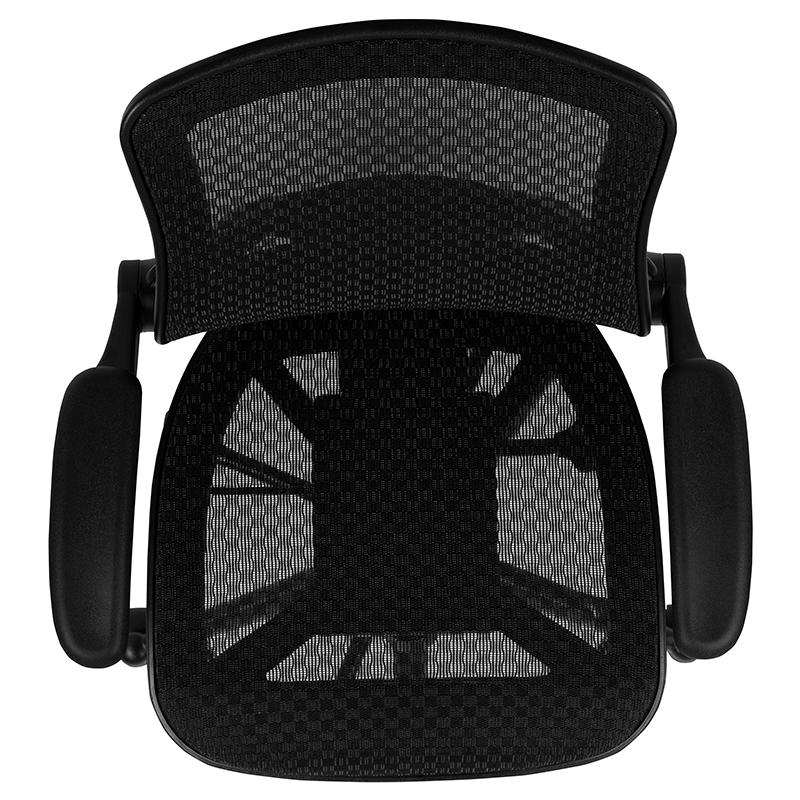 Mid-Back Transparent Black Mesh Drafting Chair with Black Frame and Flip-Up Arms - Flash Furniture