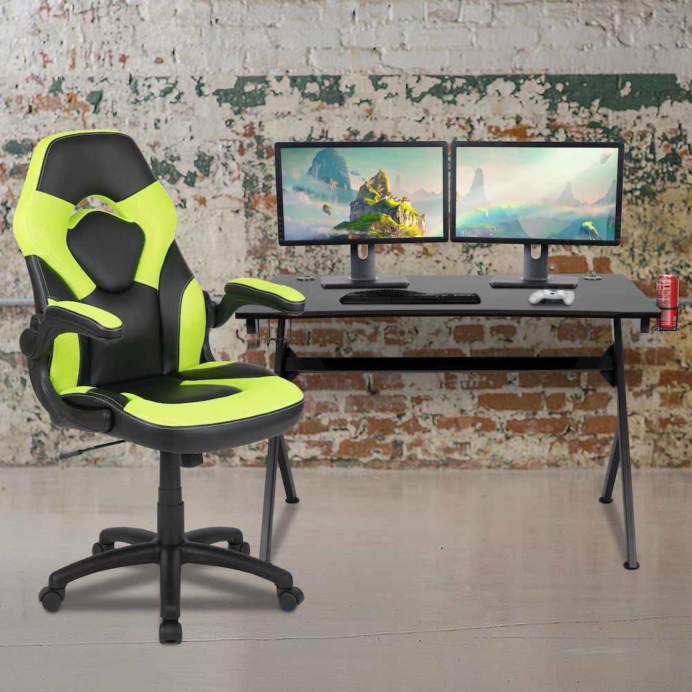 Black Gaming Desk and Green/Black Racing Chair Set - Flash Furniture