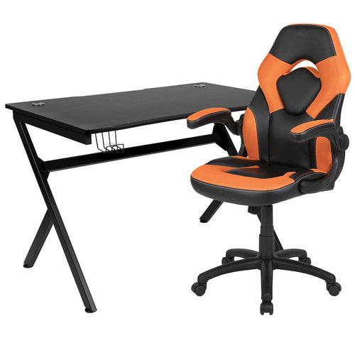 Black Gaming Desk and Orange/Black Racing Chair Set - Flash Furniture