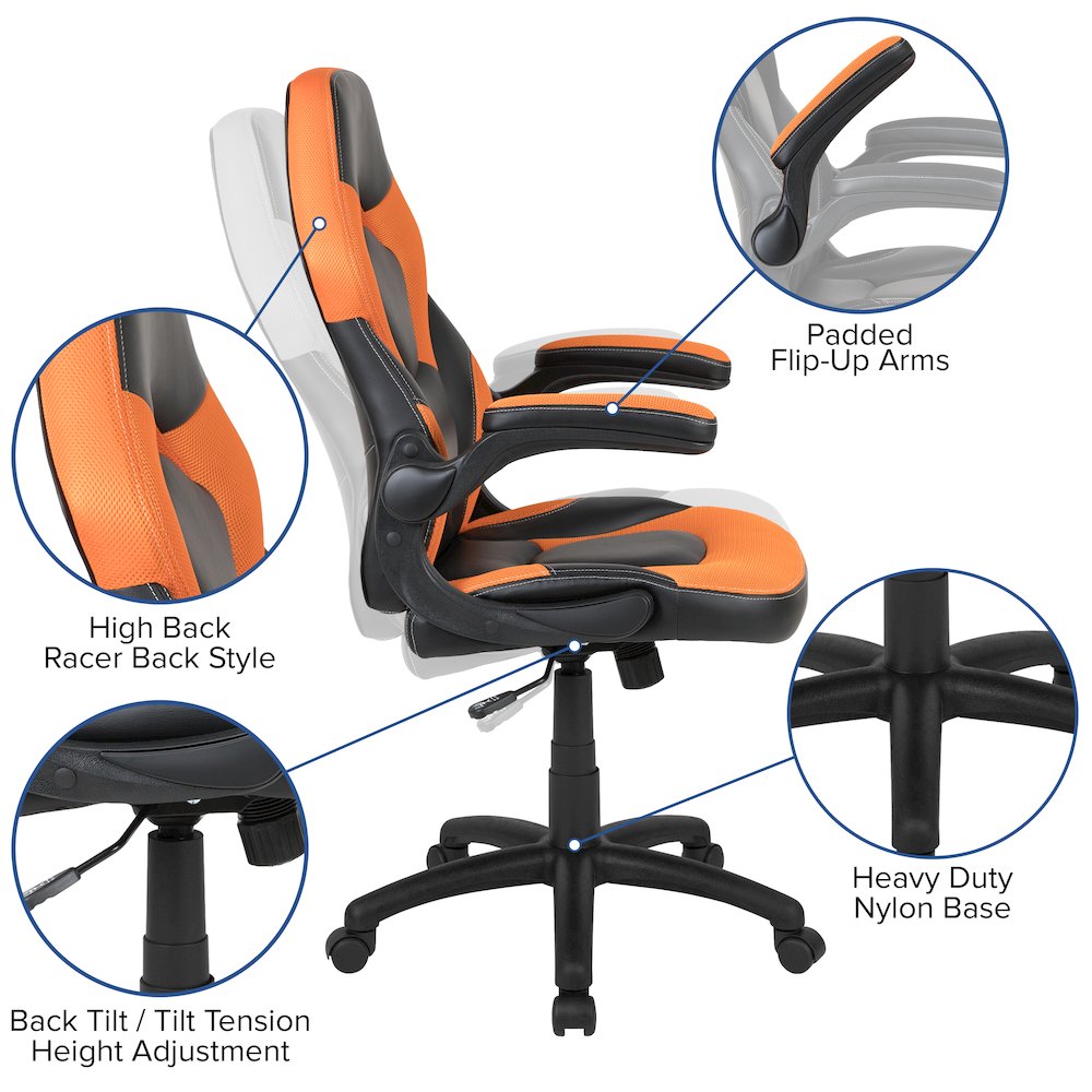 Black Gaming Desk and Orange/Black Racing Chair Set - Flash Furniture