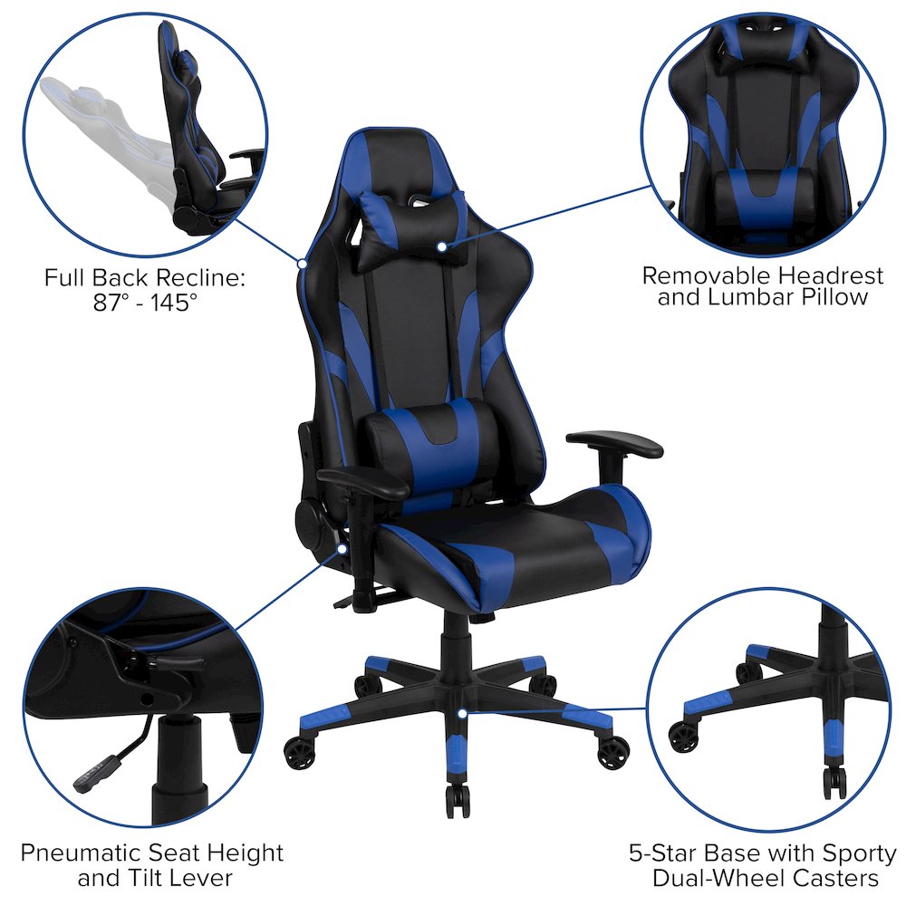Black Gaming Desk and Blue/Black Reclining Gaming Chair Set - Flash Furniture