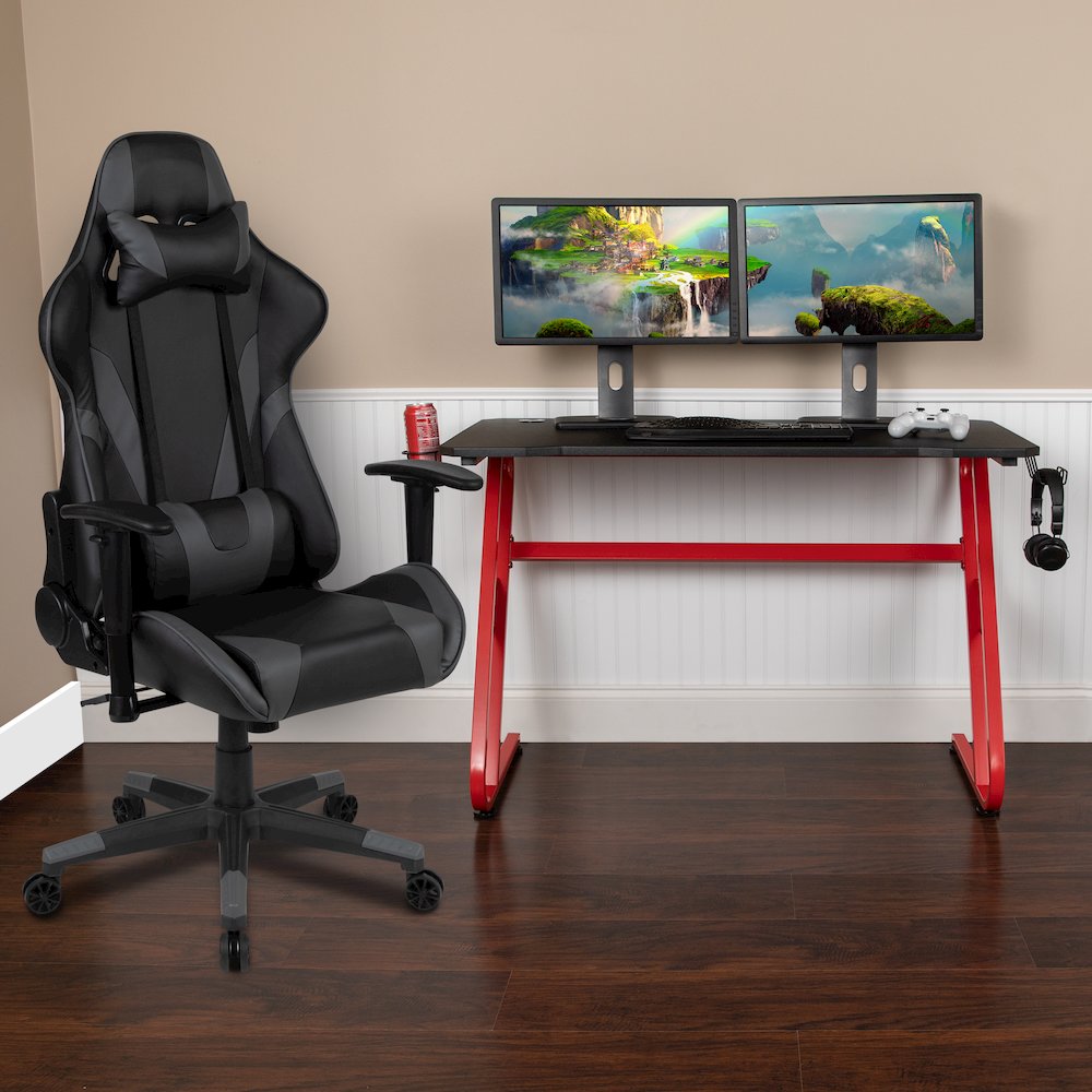 Red Gaming Desk and Gray Reclining Gaming Chair Set - Flash Furniture