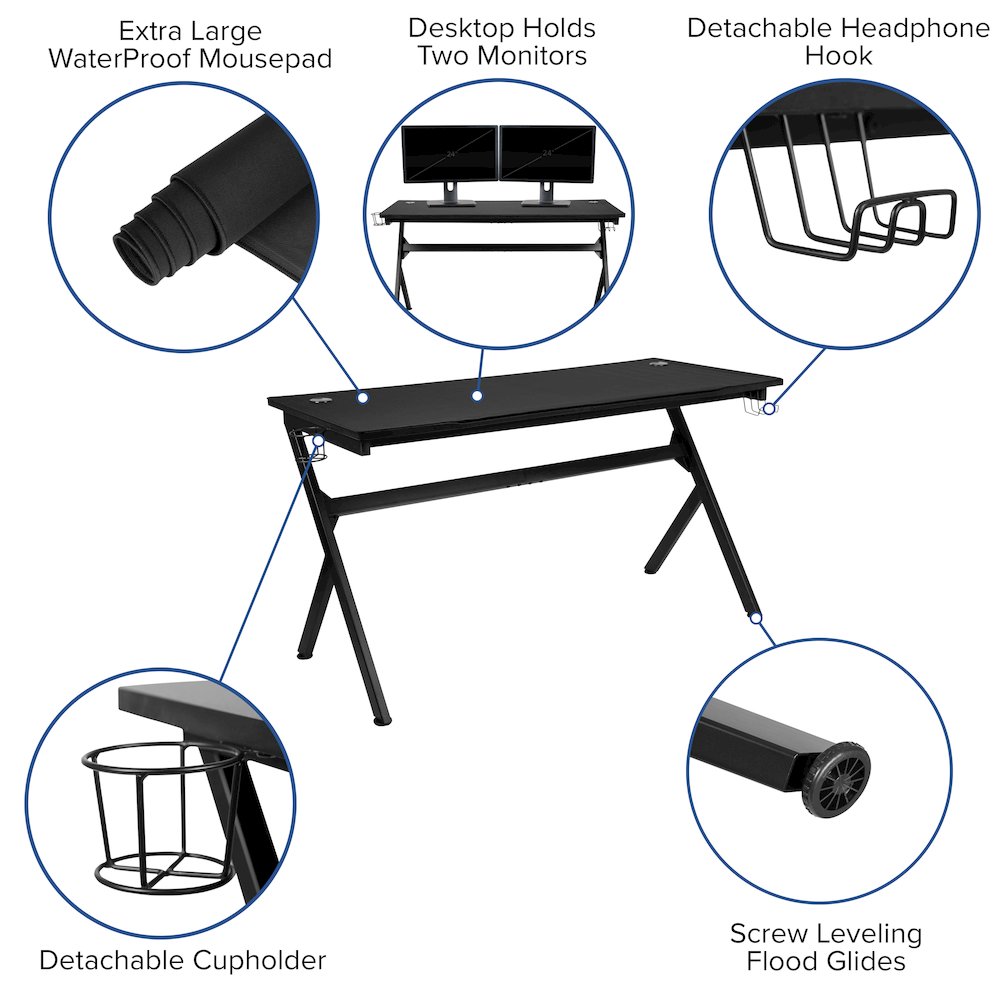 Gaming Desk/Headphone Hook/Removable Mousepad Top & Red Back/Arms Gaming Chair - Flash Furniture