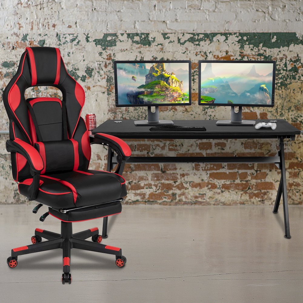Gaming Desk/Headphone Hook/Removable Mousepad Top & Red Back/Arms Gaming Chair - Flash Furniture