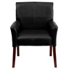 Black LeatherSoft Executive Side Reception Chair with Mahogany Legs - Flash Furniture
