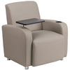 Gray LeatherSoft Guest Chair with Tablet Arm, Chrome Legs and Cup Holder - Flash Furniture