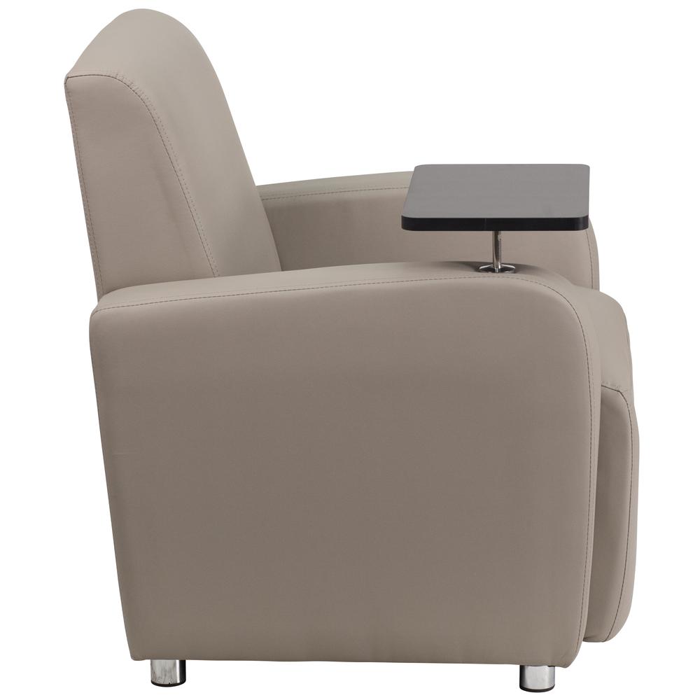 Gray LeatherSoft Guest Chair with Tablet Arm, Chrome Legs and Cup Holder - Flash Furniture
