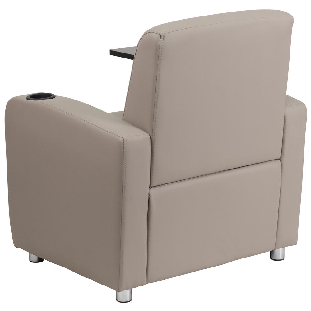 Gray LeatherSoft Guest Chair with Tablet Arm, Chrome Legs and Cup Holder - Flash Furniture