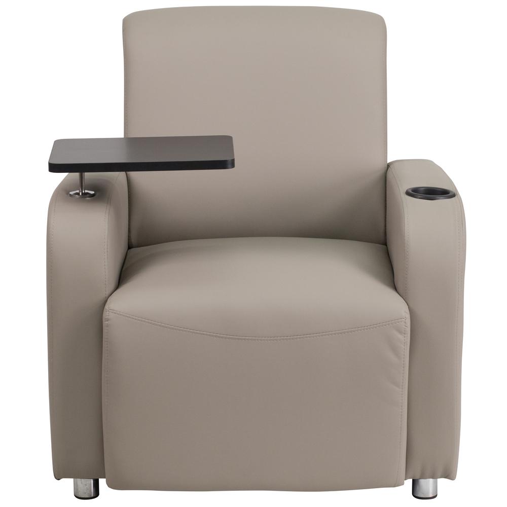 Gray LeatherSoft Guest Chair with Tablet Arm, Chrome Legs and Cup Holder - Flash Furniture