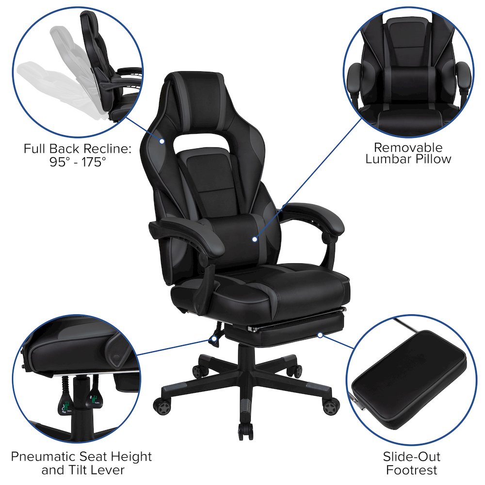 X40 Gaming Chair Racing Computer Chair - Black/Gray - Flash Furniture
