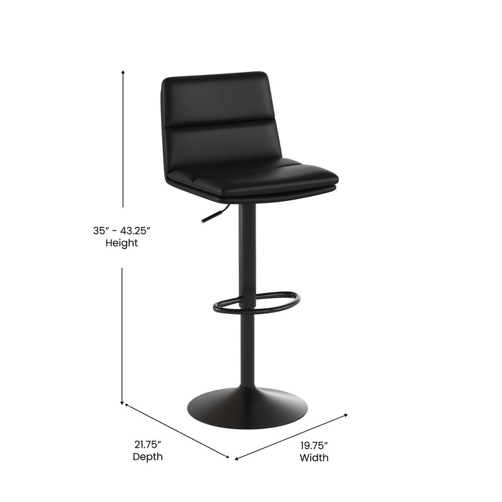 Mid-Back Adjustable Height Channel Stitched Barstools, Set of 2, Black - Flash Furniture