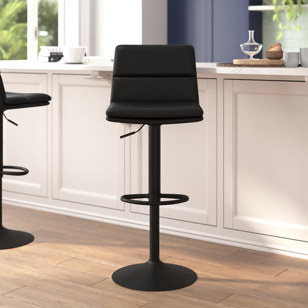 Mid-Back Adjustable Height Channel Stitched Barstools, Set of 2, Black - Flash Furniture