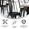 Black Metal Indoor-Outdoor Stackable Chair with Black Poly Resin Wood Seat - Flash Furniture