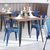 Blue Metal Indoor-Outdoor Stackable Chair with Teal-Blue Poly Resin Wood Seat - Flash Furniture