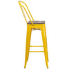 30'' High Yellow Metal Barstool with Back and Wood Seat - Flash Furniture