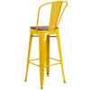 30'' High Yellow Metal Barstool with Back and Wood Seat - Flash Furniture