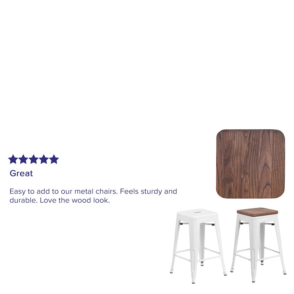Rustic Walnut Wood Seat for Colorful Metal Barstools - Flash Furniture