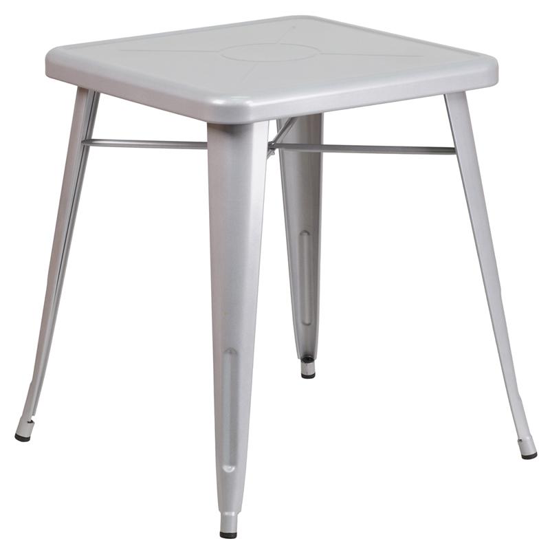 Commercial Grade 23.75'' Square Silver Metal Indoor-Outdoor Table - Flash Furniture