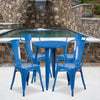 24'' Round Blue Metal Indoor-Outdoor Table Set with 4 Cafe Chairs - Flash Furniture