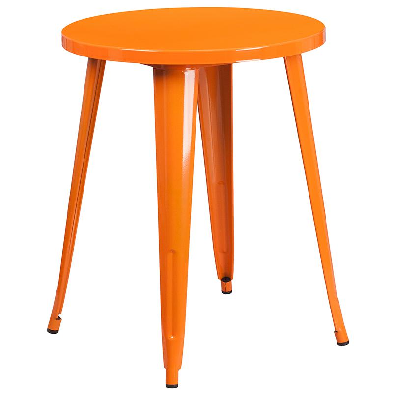 24'' Round Orange Metal Indoor-Outdoor Table Set with 4 Cafe Chairs - Flash Furniture