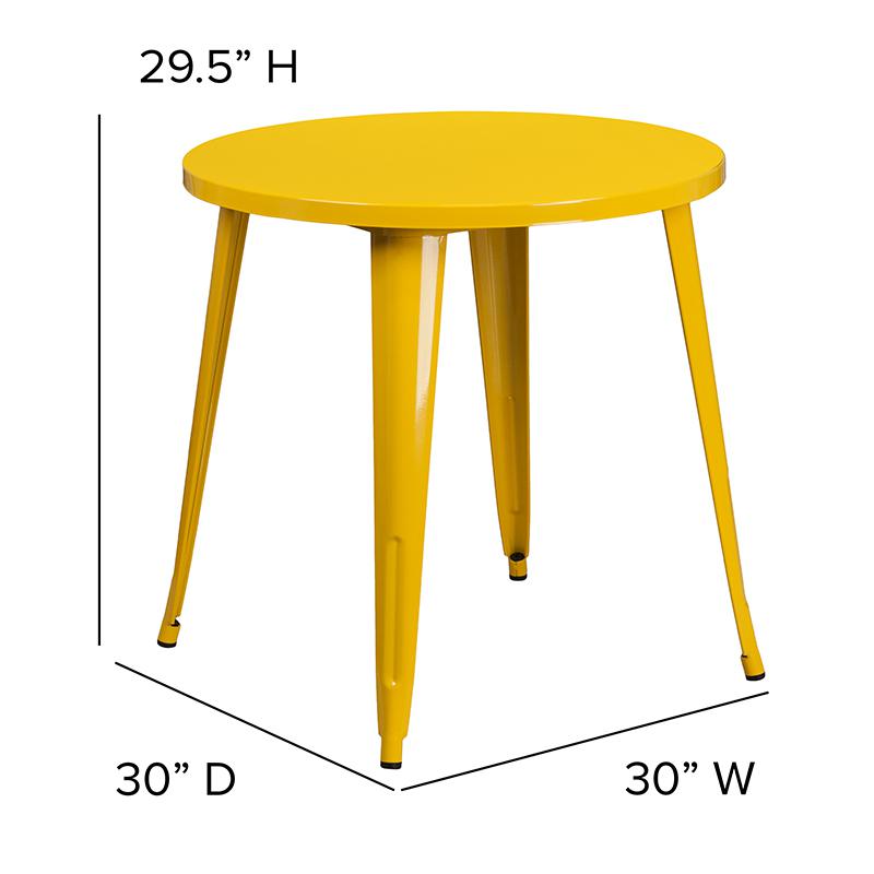 Commercial Grade 30'' Round Yellow Metal Indoor-Outdoor Table - Flash Furniture