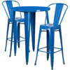 30'' Round Blue Metal Indoor-Outdoor Bar Table Set with 2 Cafe Stools - Flash Furniture