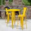 30'' Round Yellow Metal Indoor-Outdoor Bar Table Set with 2 Cafe Stools - Flash Furniture