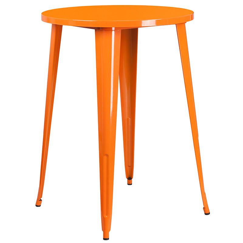 30'' Round Orange Metal Indoor-Outdoor Bar Table Set with 4 Cafe Stools - Flash Furniture