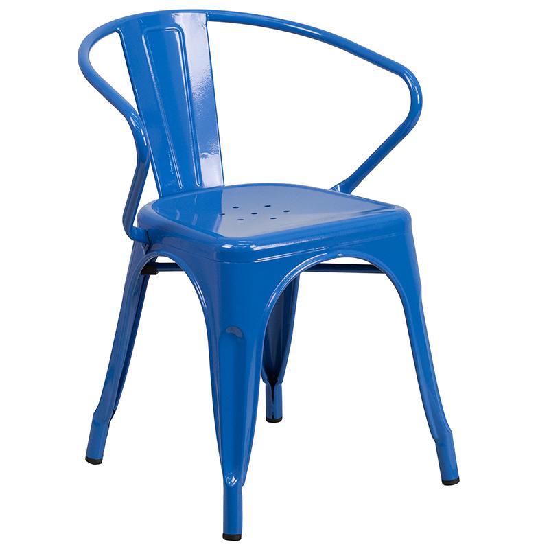 30'' Round Blue Metal Indoor-Outdoor Table Set with 2 Arm Chairs - Flash Furniture