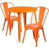 30'' Round Orange Metal Indoor-Outdoor Table Set with 2 Cafe Chairs - Flash Furniture