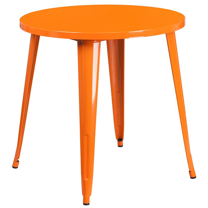 30'' Round Orange Metal Indoor-Outdoor Table Set with 2 Cafe Chairs - Flash Furniture