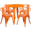 30'' Round Orange Metal Indoor-Outdoor Table Set with 4 Arm Chairs - Flash Furniture