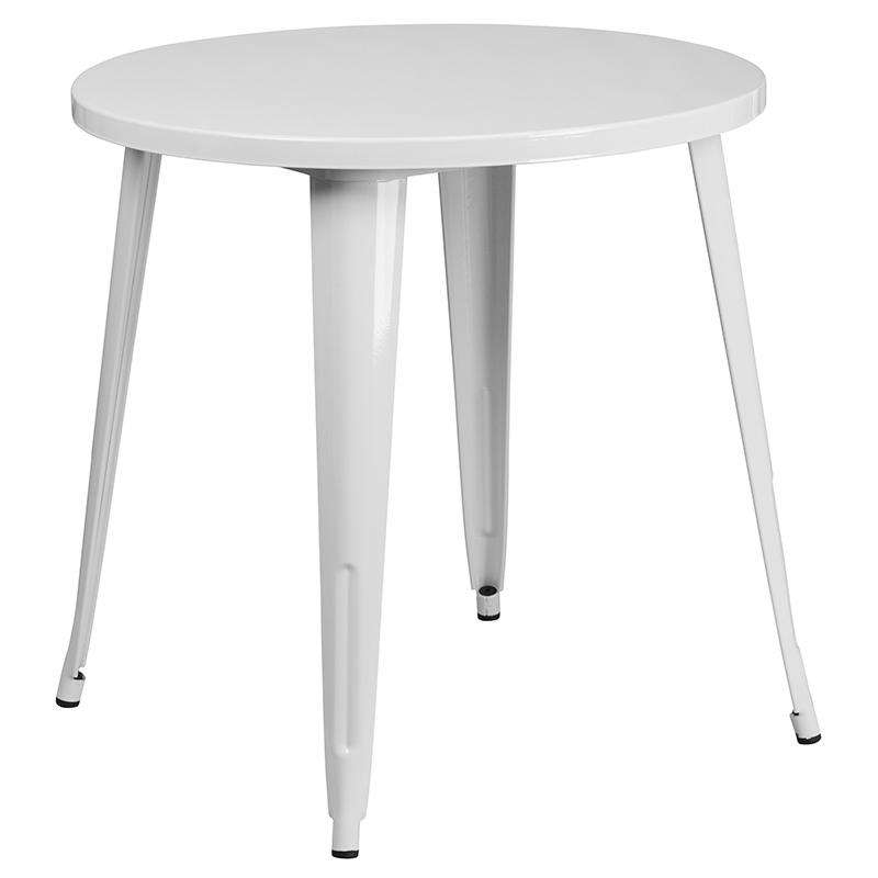 30'' Round White Metal Indoor-Outdoor Table Set with 4 Arm Chairs - Flash Furniture