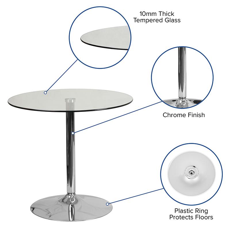 31.5'' Round Glass Table with 29''H Chrome Base - Flash Furniture