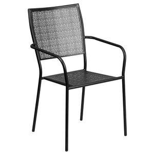 Commercial Grade Black Indoor-Outdoor Steel Patio Arm Chair with Square Back - Flash Furniture