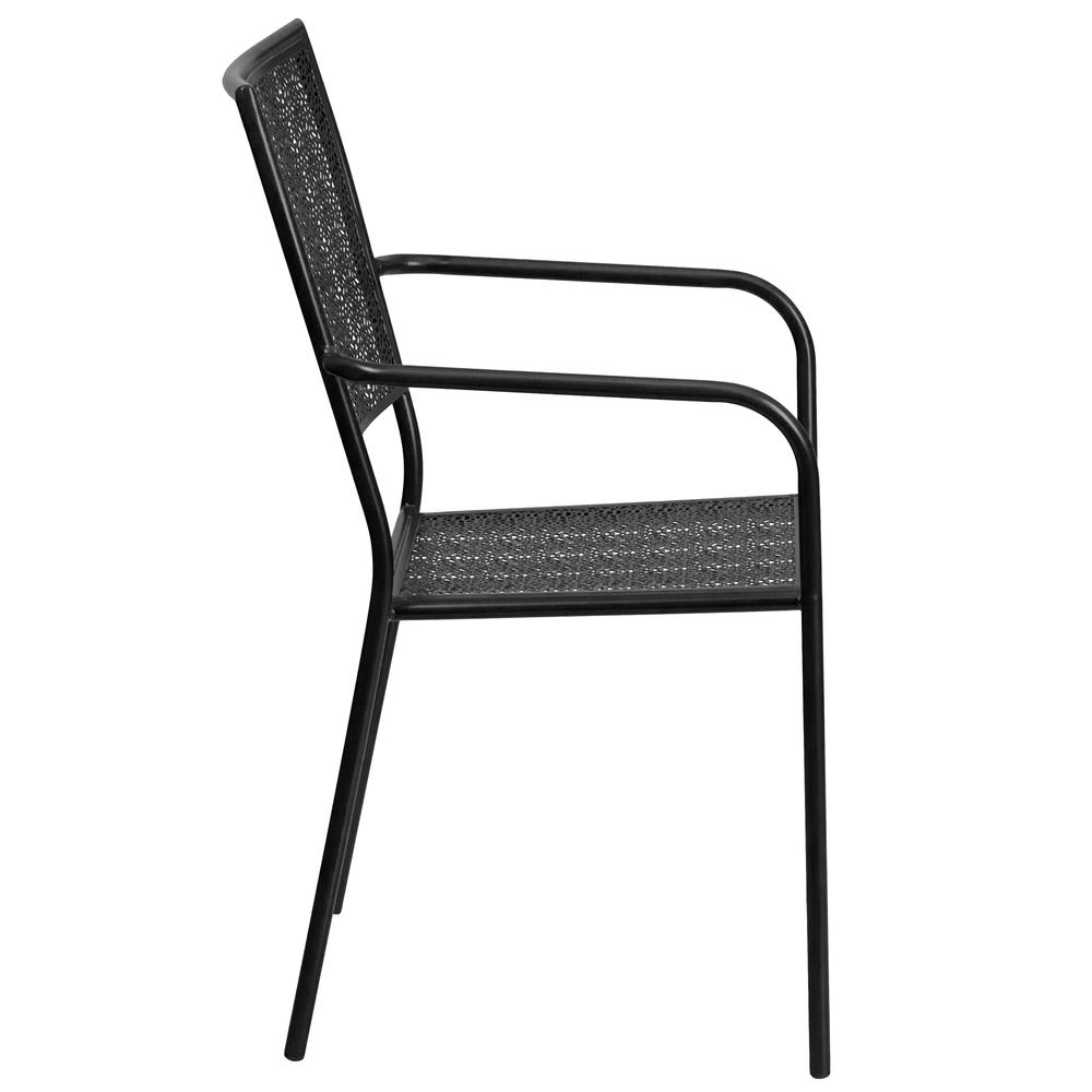 Commercial Grade Black Indoor-Outdoor Steel Patio Arm Chair with Square Back - Flash Furniture